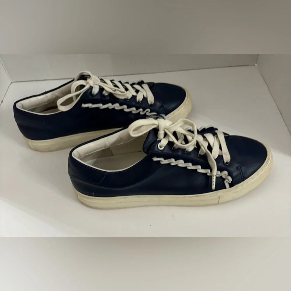 Tory Sport Blue Leather Ruffle Sneakers 36558 Size 9.5